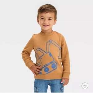 Cat & Jack Toddler Boy Excavator Sweatshirt Brown 18M Long Sleeve NWT